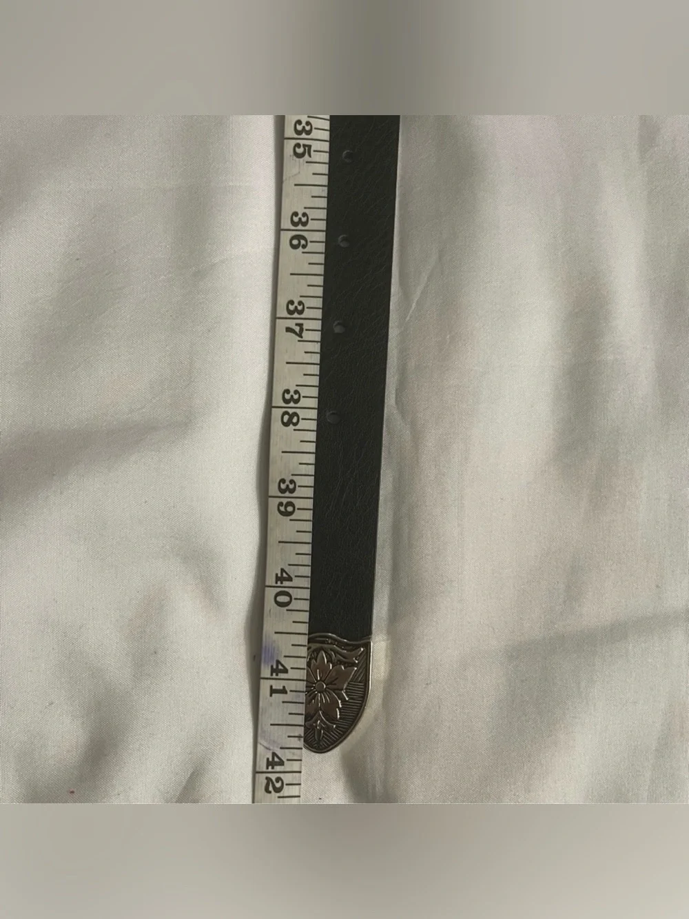 Black PU silver tone buckle skinny belt
